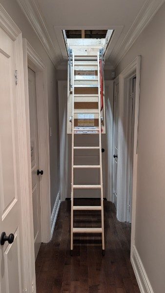 New FAKRO attic ladder extended into a Vaughan hallway